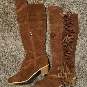 Fringed over knee boots